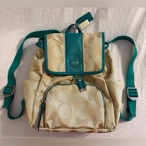 Coach Classic Backpack with Signature “C” and Stripe 💚🤎